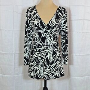 Ann Taylor Womens Large Black White Abstract Swirl Empire Waist Tie Back Tunic